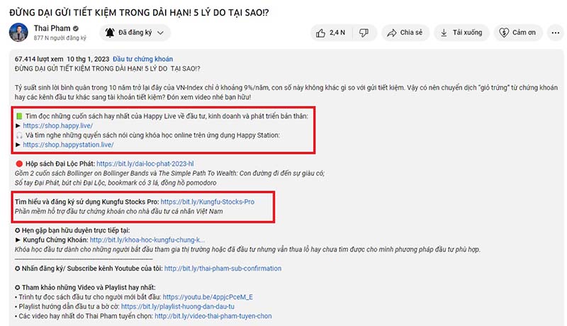 Thêm nút cta vào mô tả youtube