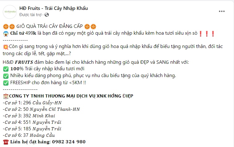 mẫu content trái cây