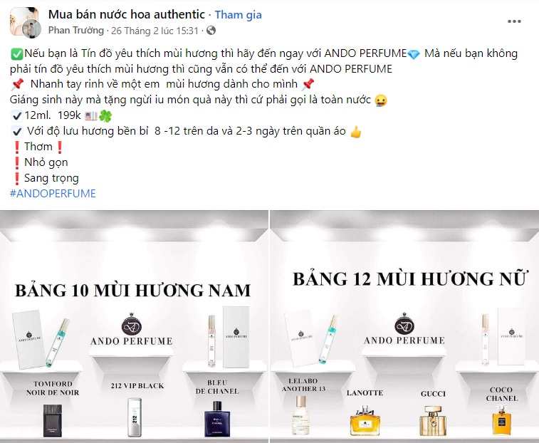 Stt quảng cáo nước hoa trên Facebook 1