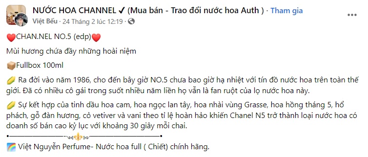 Stt quảng cáo nước hoa trên Facebook