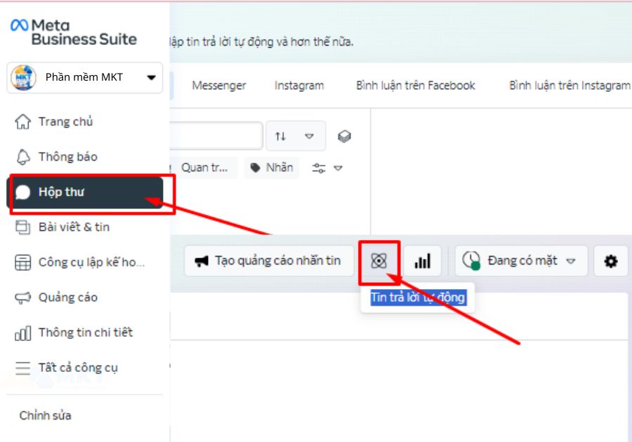 Hộp thư => Chọn trả lời tin nhắn tự động Hộp thư => Chọn trả lời tin nhắn tự động