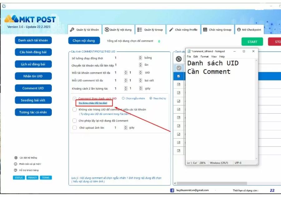 Thêm danh sách UID Profile cần chạy