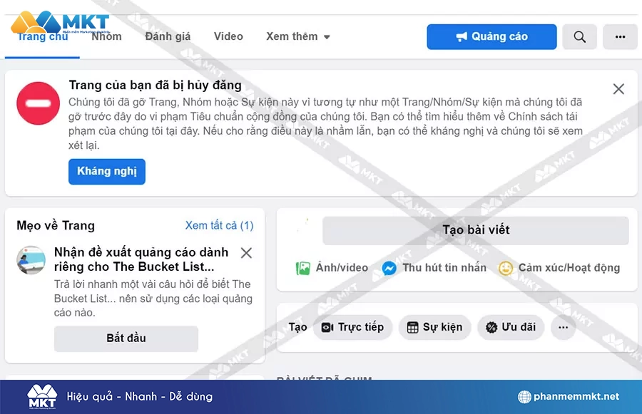 Sử dụng nút kháng trang page bị hủy đăng