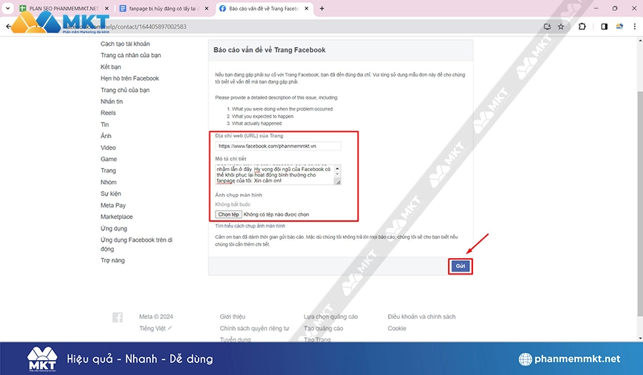 Sử dụng link kháng fanpage bị hủy đăng