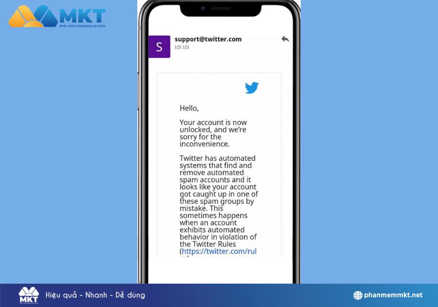 Bạn sẽ nhận được phản hồi báo rằng tài khoản Suspended đã được mở.